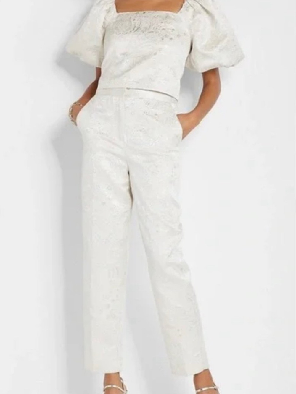 Express Embroidered Silver Paisley Straight Pants